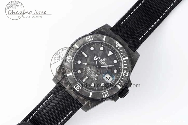 Good Copy Rolex Watches DIW Black Edition Carbon Black Strap AllSeason Nylon VSF 1:1 White VS Dial Best 2165 on Submariner 0121